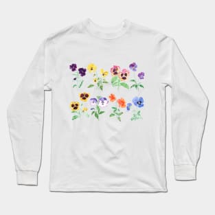 Colorful pansy garden watercolor Long Sleeve T-Shirt